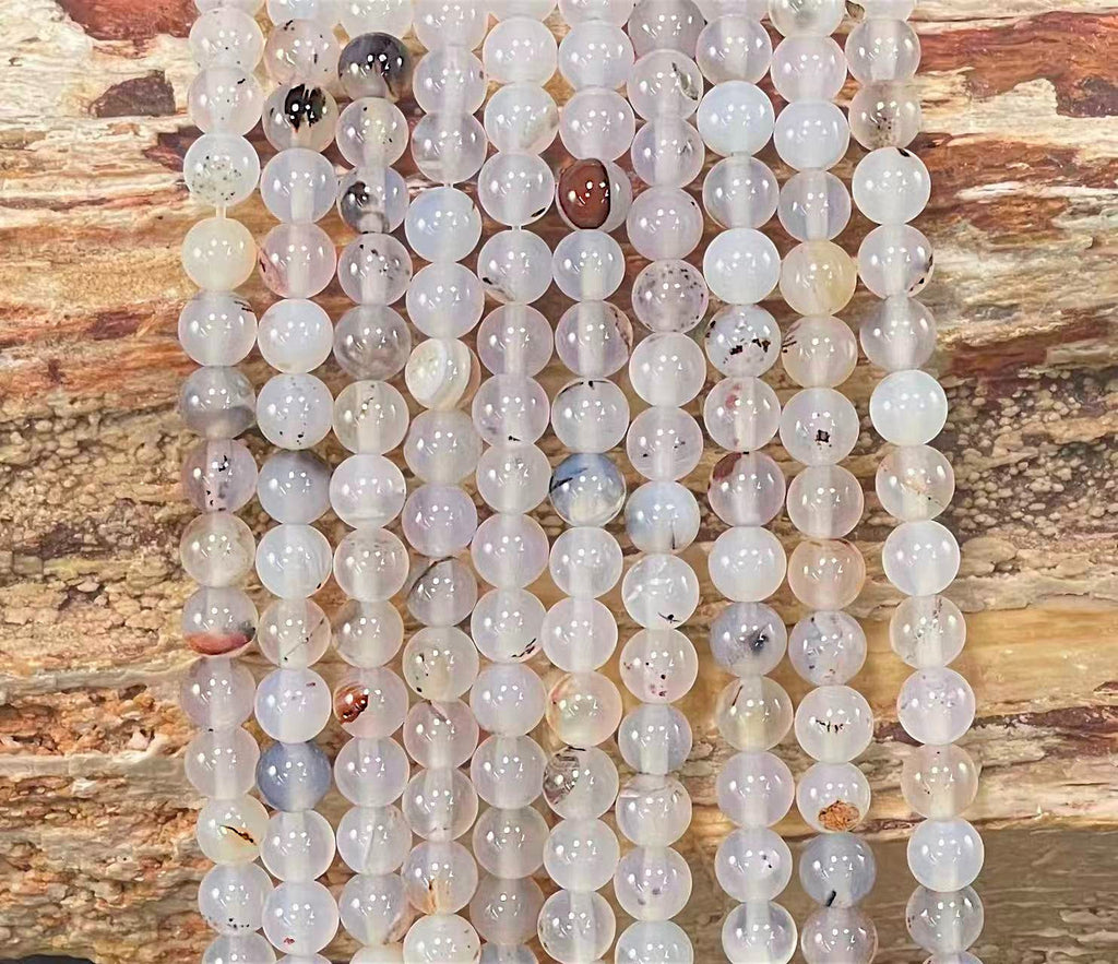 Dendritic Grey Agate, Round 6mm 8mm