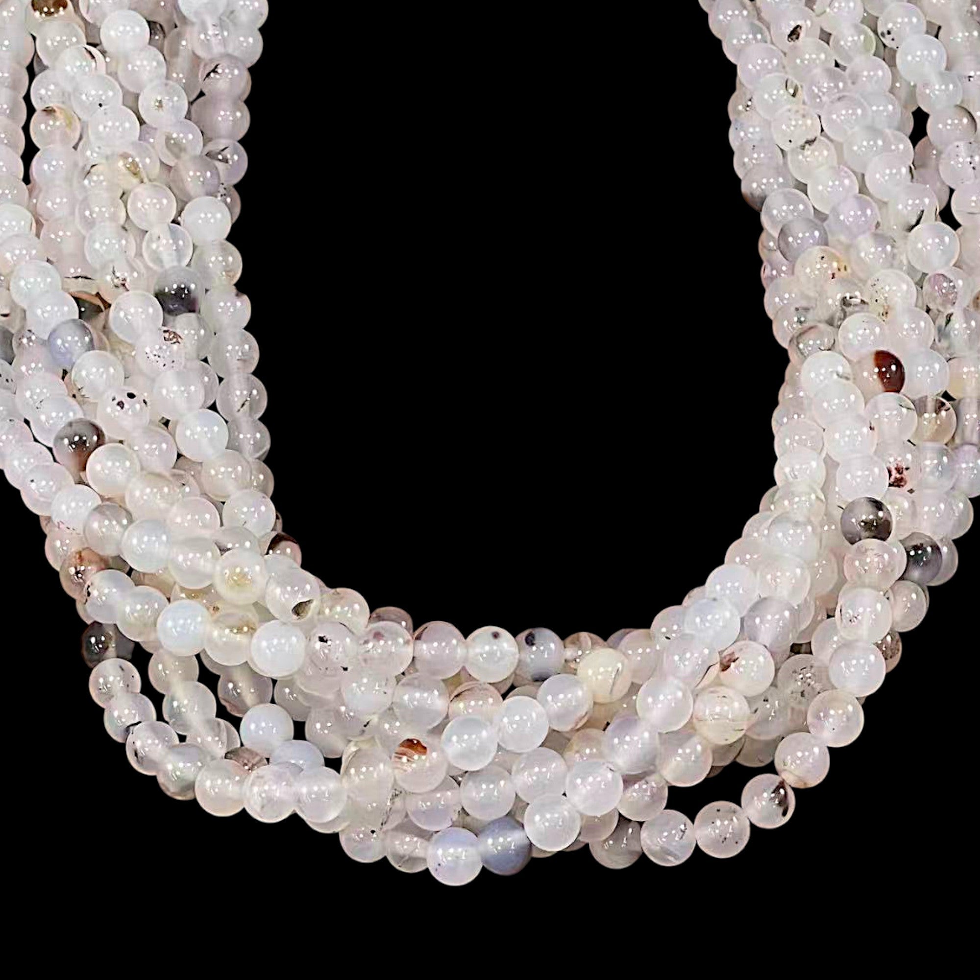 Dendritic Grey Agate, Round 6mm 8mm