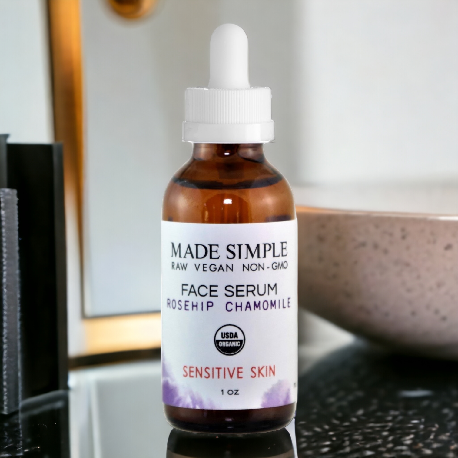 Rosehip Chamomile Face Serum for Sensitive Skin - Certified Organic, Vegan & Cruelty-free