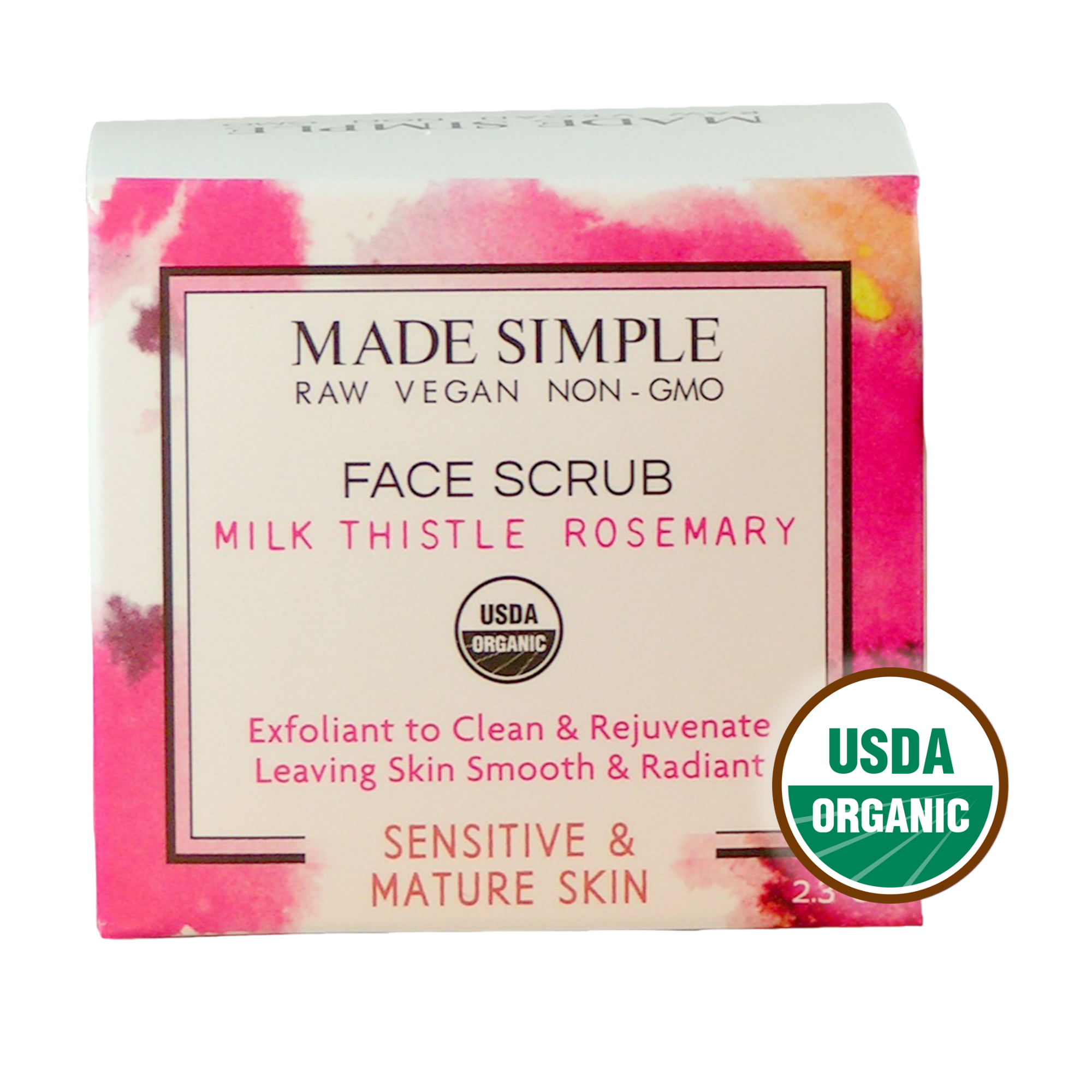 Milk Thistle Rosemary Face Scrub for Sensitive/Mature Skin - Certified Organic, Vegan & Cruelty-free