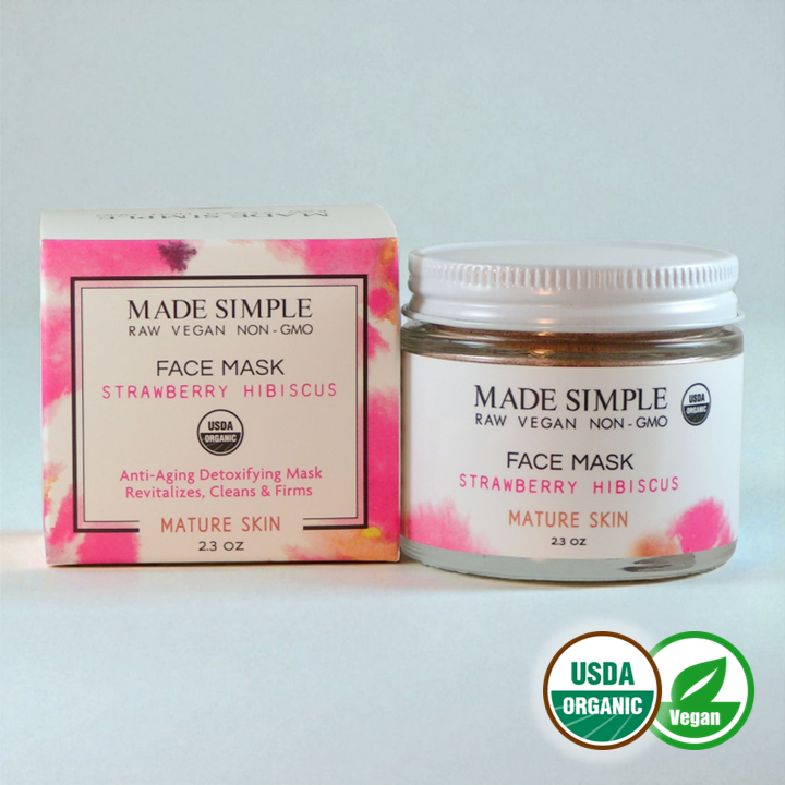 Strawberry Hibiscus Face Mask for Mature Skin - Certified Organic, Vegan & Cruelty-free